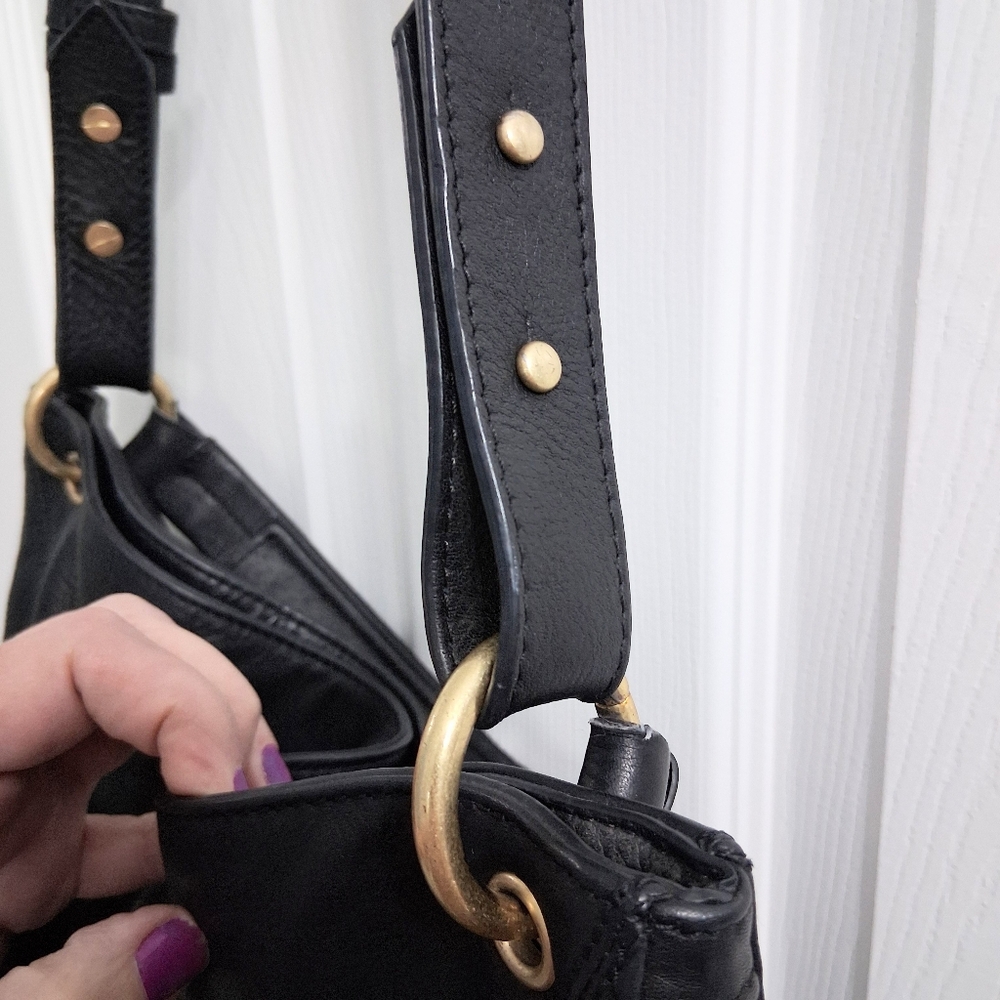 Pour La Victoire Bag Black Leather Hobo Tote Or Shoulder Expandable Zipper - Picture 10 of 16